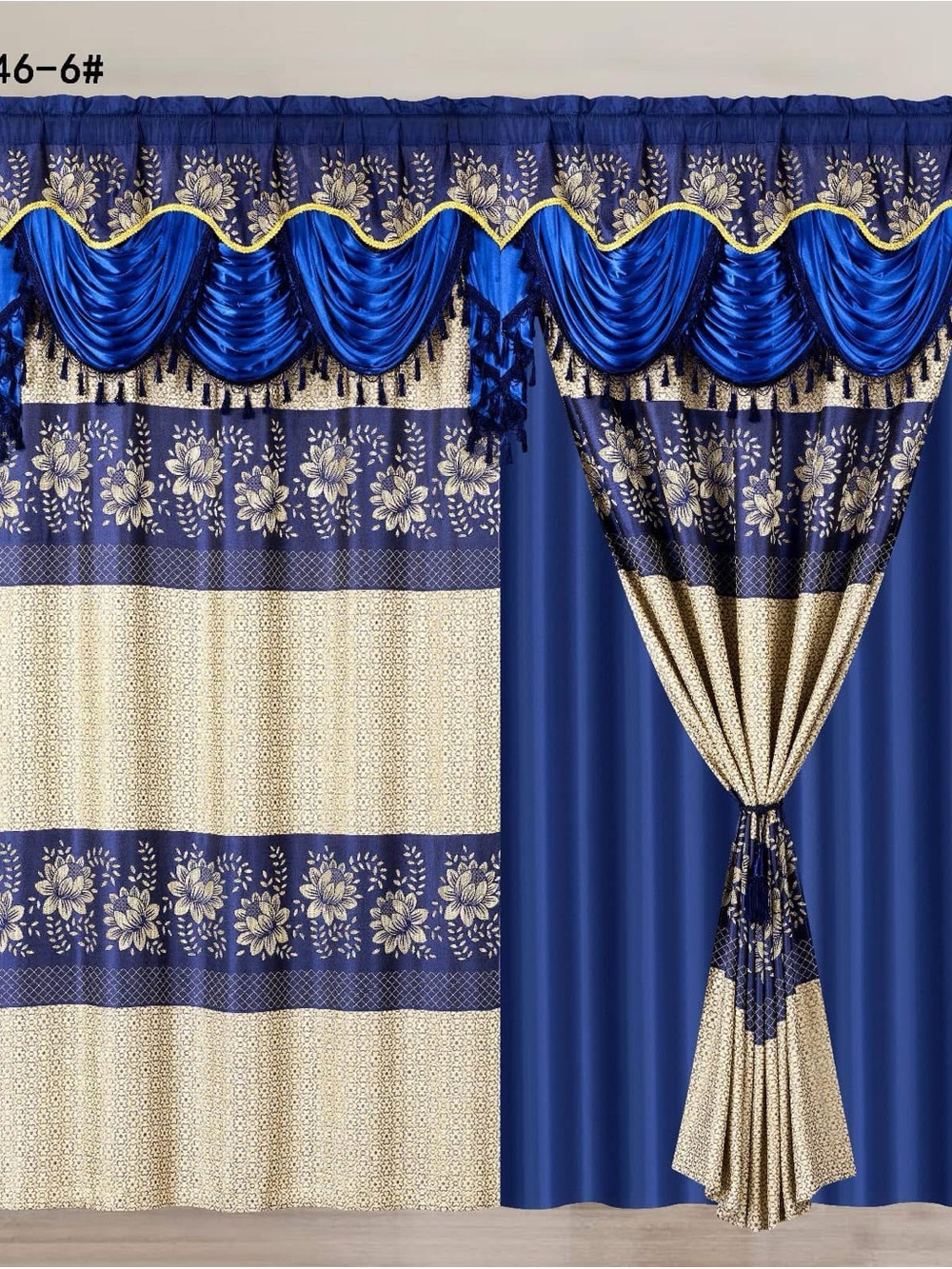 Title: 2-Piece Floral Curtain Set Gray White